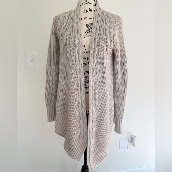 Club Monaco Chunky Cardigan Sweater Open Front Asymmetric Sz M Fisherman Oatmeal - Picture 7 of 16